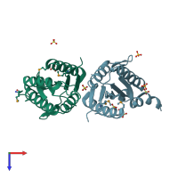 PDB entry 3icl coloured by chain, top view.