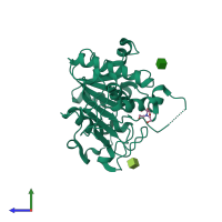 PDB entry 3icv coloured by chain, side view.