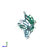 PDB entry 3icy coloured by chain, side view.