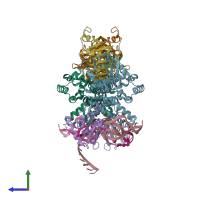 PDB entry 3id5 coloured by chain, side view.