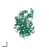 PDB entry 3ida coloured by chain, side view.