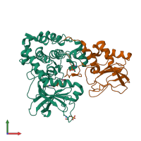 PDB entry 3idc coloured by chain, front view.