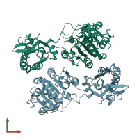 PDB entry 3idd coloured by chain, front view.