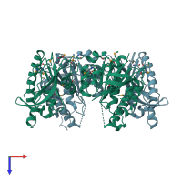 PDB entry 3idd coloured by chain, top view.