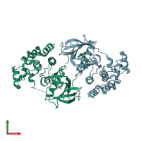 PDB entry 3idp coloured by chain, front view.