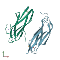 PDB entry 3idu coloured by chain, front view.