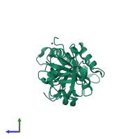 PDB entry 3idv coloured by chain, side view.