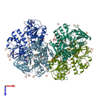 PDB entry 3ie2 coloured by chain, top view.