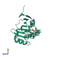 PDB entry 3ied coloured by chain, side view.