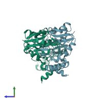 PDB entry 3ief coloured by chain, side view.