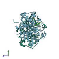 PDB entry 3iej coloured by chain, side view.
