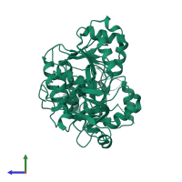 PDB entry 3iep coloured by chain, side view.