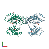 PDB entry 3ieu coloured by chain, front view.
