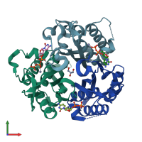 PDB entry 3iew coloured by chain, front view.