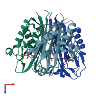 PDB entry 3iew coloured by chain, top view.