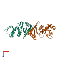 PDB entry 3iey coloured by chain, top view.