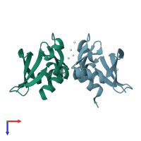 PDB entry 3iez coloured by chain, top view.