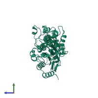 PDB entry 3if5 coloured by chain, side view.