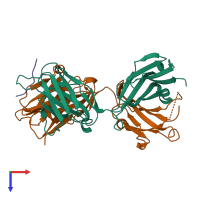 PDB entry 3ifl coloured by chain, top view.