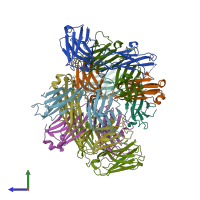 PDB entry 3ifp coloured by chain, side view.