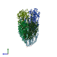 PDB entry 3ifs coloured by chain, side view.