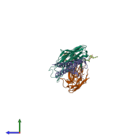 PDB entry 3iga coloured by chain, side view.