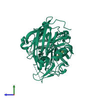 PDB entry 3igb coloured by chain, side view.