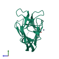 PDB entry 3igd coloured by chain, side view.