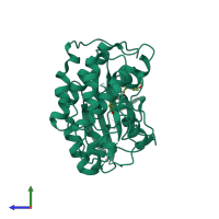 PDB entry 3igg coloured by chain, side view.