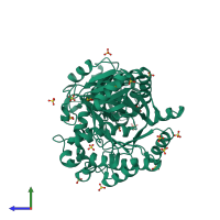 PDB entry 3igh coloured by chain, side view.