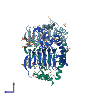 PDB entry 3igj coloured by chain, side view.