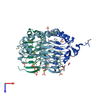 PDB entry 3igj coloured by chain, top view.