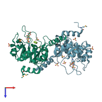 PDB entry 3igs coloured by chain, top view.