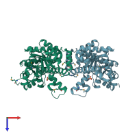 PDB entry 3igx coloured by chain, top view.