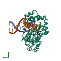 PDB entry 3ih7 coloured by chain, side view.