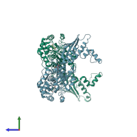 PDB entry 3ihb coloured by chain, side view.