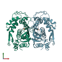 PDB entry 3ihi coloured by chain, front view.