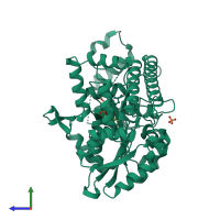 PDB entry 3ihj coloured by chain, side view.