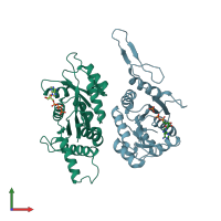 PDB entry 3ihl coloured by chain, front view.