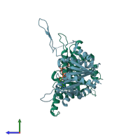 PDB entry 3ihl coloured by chain, side view.