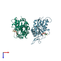PDB entry 3ihl coloured by chain, top view.