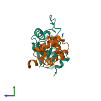 PDB entry 3ihq coloured by chain, side view.