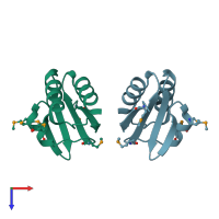 PDB entry 3ihs coloured by chain, top view.