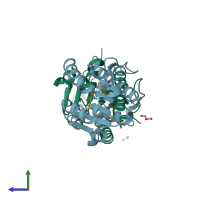 PDB entry 3iht coloured by chain, side view.