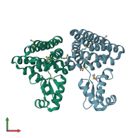 PDB entry 3ihu coloured by chain, front view.