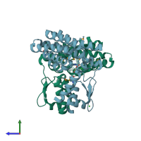 PDB entry 3ihu coloured by chain, side view.