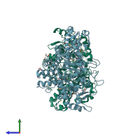 PDB entry 3ihv coloured by chain, side view.