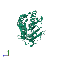 PDB entry 3ihw coloured by chain, side view.