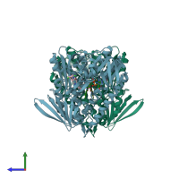 PDB entry 3ii4 coloured by chain, side view.