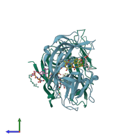 PDB entry 3iiq coloured by chain, side view.